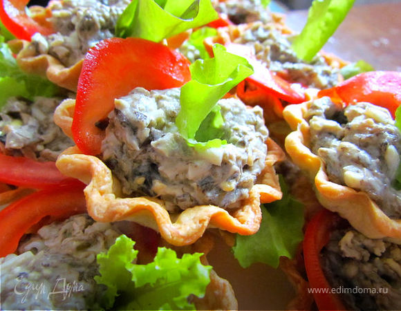 Тарталетки с грибами и куриным филе – пошаговый рецепт приготовления с фото