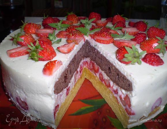 Клубничный торт с творожным кремом "Мохито"