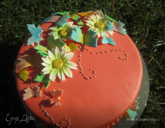 Торт "Ромашки и бабочки"