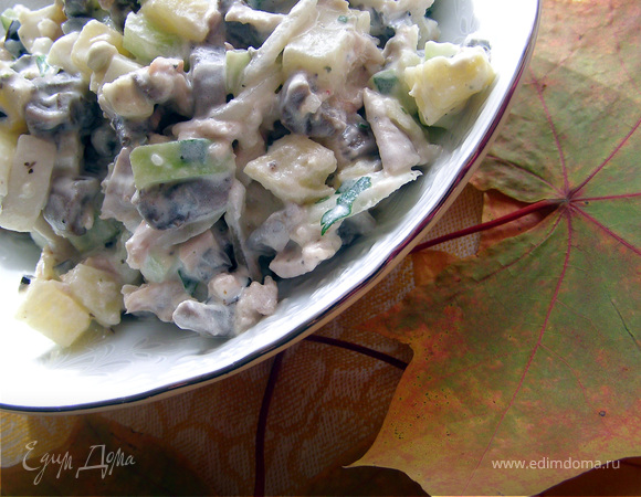 Салат с курицей фасолью и грибами - рецепт с фото пошагово