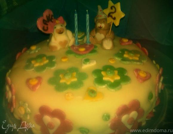 Торт малиново-миндальный "Нам два годика"