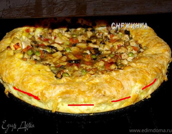 «Золотое кольцо»: куриное филе с овощами и шампиньонами в заварном сырном тесте