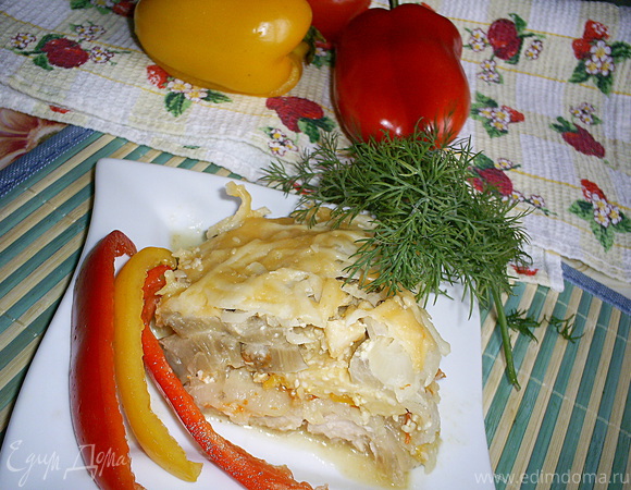 Курица с баклажанами, кабачками и болгарским перцем в мультиварке