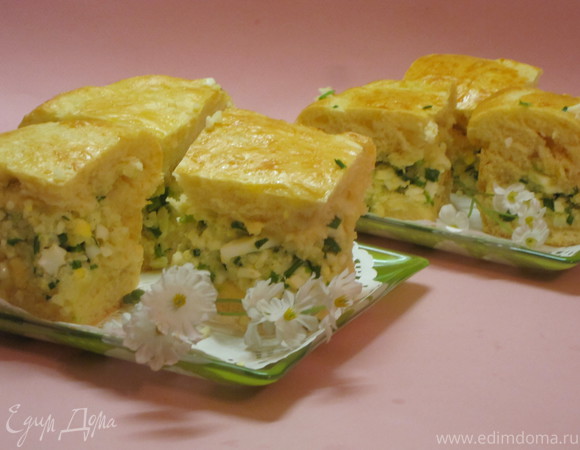 Пирог с яйцом, зеленым луком и рисом