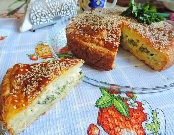 Творожный пирог с брокколи и сырной начинкой