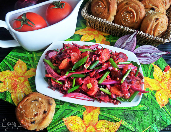 Салат с овощами и гречкой