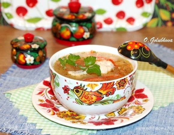 Куриный суп с овощами и фузилли в СВЧ-печи