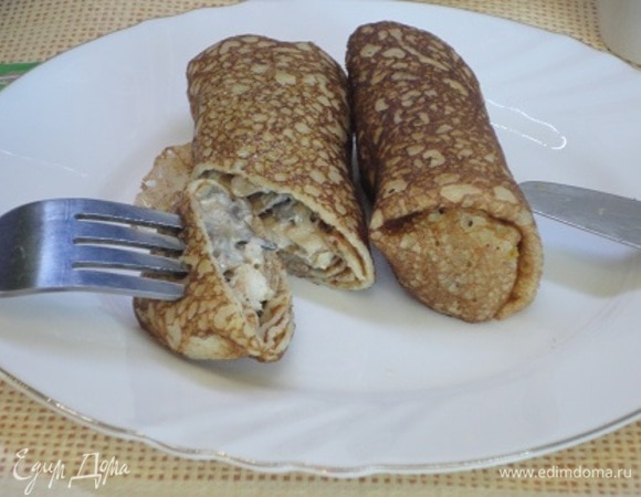 Блины с курицей и грибами (с жюльеном) - Кулинарный пошаговый рецепт с фото.