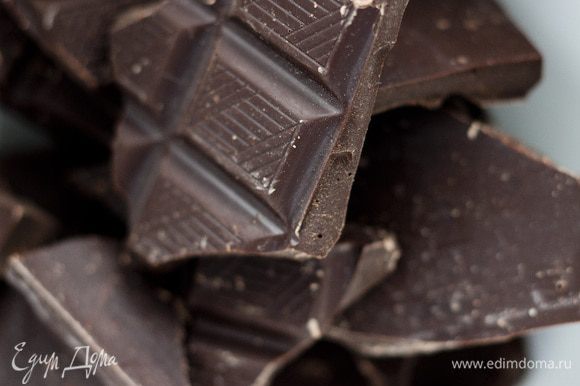 Шоколад поломать на крупные куски и вместе с орехами измельчить в блендере, но не в муку, а в среднюю крошку.