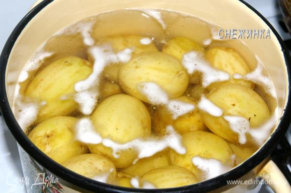 Молодой картофель чистим, ставим варить в подсоленную воду. Помните, что молодой картофель соли не боится!