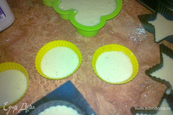 добавить муку,тесто должно быть как на оладушки не густое,смазать маслом формы и разлить тесто,выпекать в духовке при т.240 около 25-30 мин,проверяем готовность зубочисткой