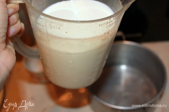 В отдельной кастрюле довести почти до кипения молоко (НЕ КИПЯТИТЬ!!!!!). Затем влейте его тонкой струйкой в желтки, постоянно помешивая (чтобы не свернулись желтки).