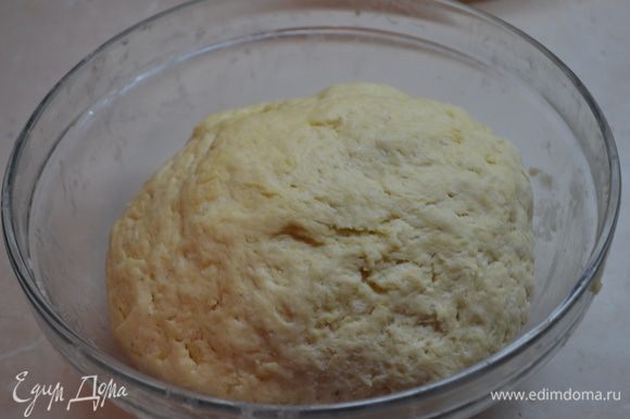 Тесто переложить в миску и поставить в теплое место на 1-1,5 часа. Тесто немного увеличится в объеме.