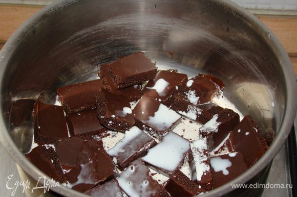 Сделать ганаш из сливок и шоколада.