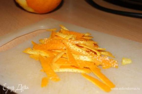Цедру апельсина порезать соломкой.