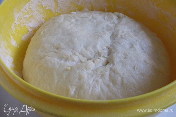 Затем добавить оставшуюся муку, оливковое масло, соль. Замесить мягкое тесто. Накрыть полотенцем и оставить в теплом месте примерно на час для подъема.