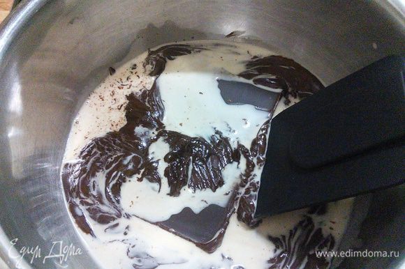 Для глазури растопить 150 г шоколад со сливками (количество сливок зависит от их густоты), размешать до однородности и полить кекс глазурью.