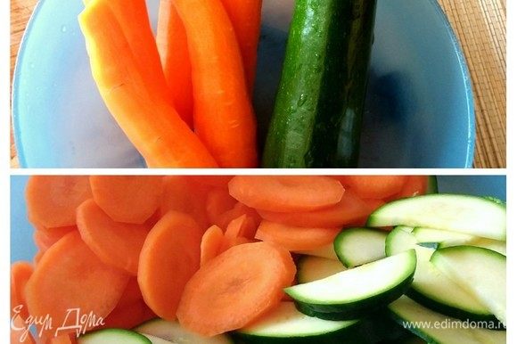Помыть и очистить овощи, нарезать кольцами или как вам будет угодно.