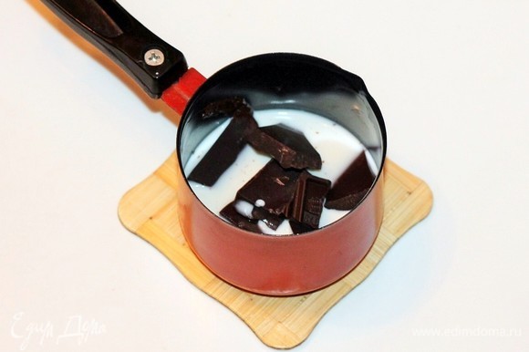 Растопить шоколад в горячем молоке. Вторично разогревать шоколадную смесь, только на водяной бане.
