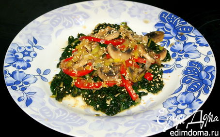 Рецепт Теплый салат из вешенок и шпината в тайском стиле