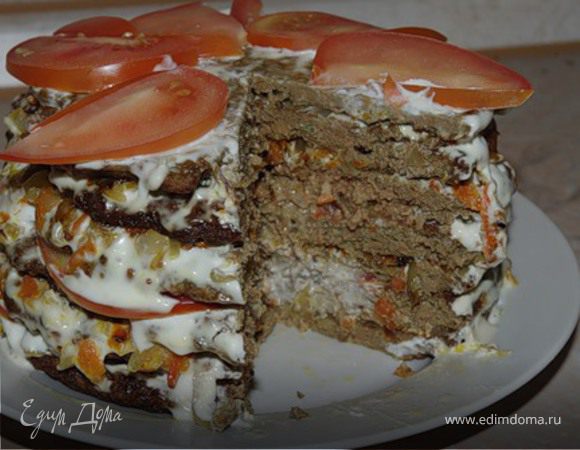 Печёночный тортик с помидорками