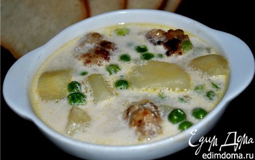 Рецепт Сливочный суп с горошком и фрикадельками