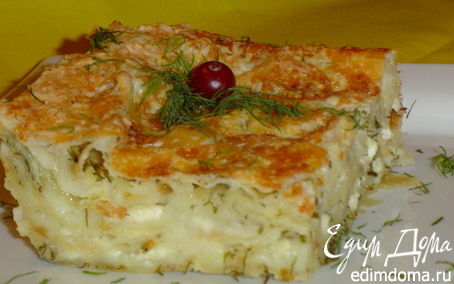 Рецепт Пирог из лаваша с сыром, творогом и зеленью