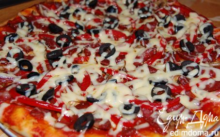 Рецепт Пицца с охотничьими колбасками .