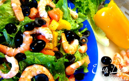 Рецепт Салат из морепродуктов, зелени и овощей