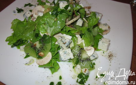 Рецепт Зеленый салат с шампиньонами и сыром с голубой плесенью (обед во французском стиле № 2)