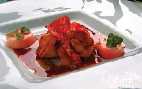 Рецепт Лисички с хрустящей салями в соусе из красного вина с тмином и кориандром
