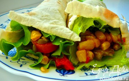 Рецепт Почти мексиканская закуска(теплый овощной салат в лаваше)