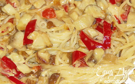 Рецепт Спагетти с белыми грибами и болгарским перцем