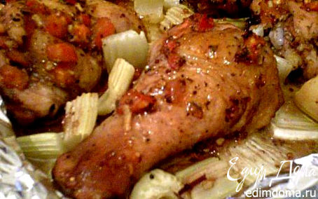 Рецепт Курица под горчичным маринадом, запечённая с овощами
