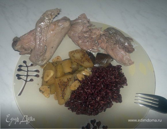 Суповая утка + черный рис и овощи