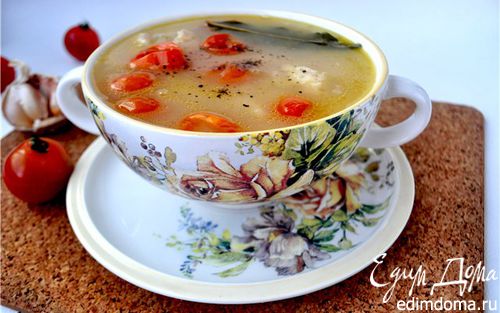 Рецепт Суп с курицей,белой фасолью и помидорами"черри"
