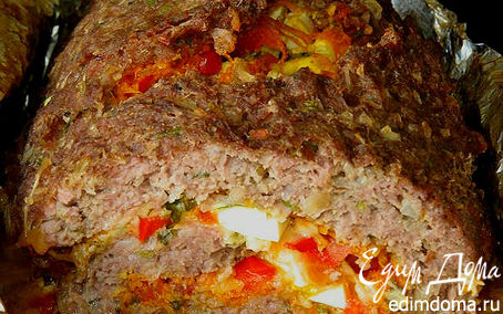 Рецепт Мясной рулет "Мозайка"(с овощами и яйцом)