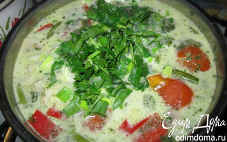 Рецепт Тайский суп с кокосовым молоком и рисовой лапшой