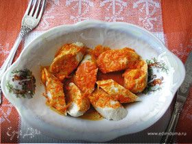 Домашняя куриная колбаска под морковным соусом