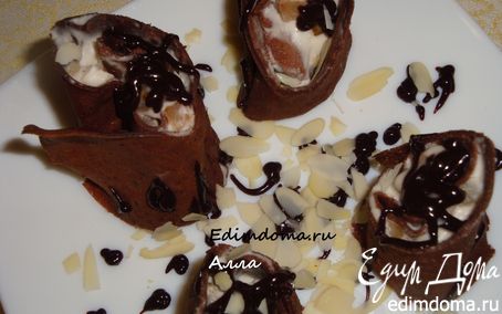 Рецепт Шоколадные роллы (или шоколадные блинчики с маскарпоне и грушей)
