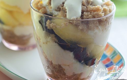 Рецепт Творожно-фруктовый десерт с хлебом