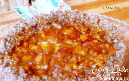 Рецепт Овсяный пирог с творожным кремом и фруктами в карамели