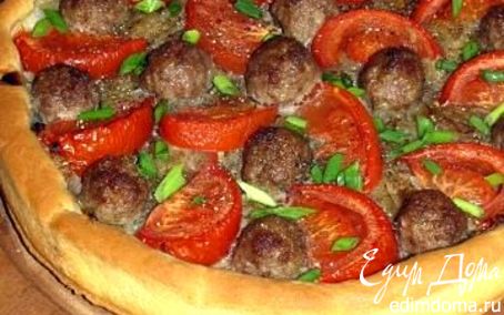 Рецепт Открытый пирог "Фантазия" с луковой начинкой, фрикадельками и помидорами