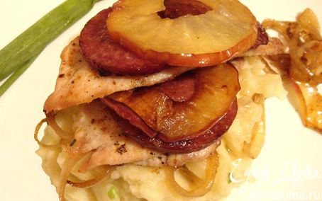 Рецепт Куриные шницели с яблоками и чоризо