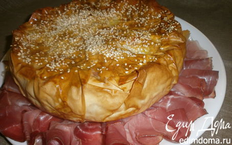 Рецепт Закрытый заливной пирог с сыром и грушами