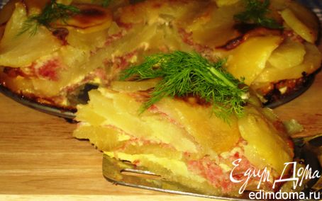 Рецепт Слоеный картофельный тортик с салями