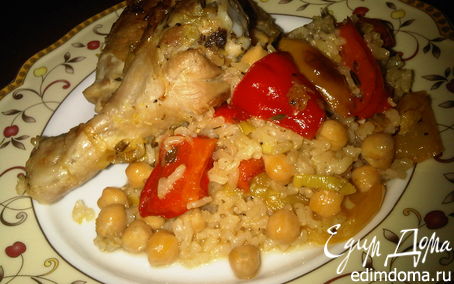 Рецепт Ароматная курица с горохом нут и бурым рисом