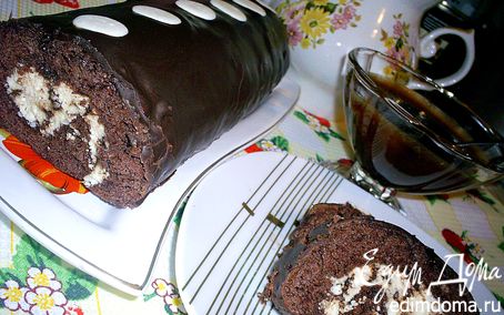 Рецепт Быстрый шоколадно-творожный рулет (выпекается вместе с начинкой)