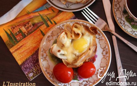 Рецепт Блинные чашечки с грибами и яйцами "На завтрак"