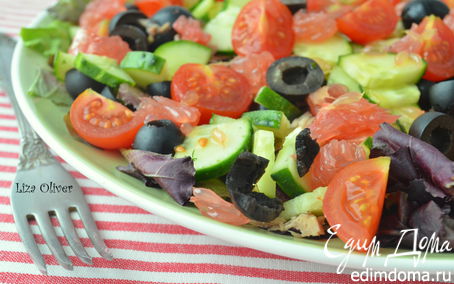 Рецепт Салат с тунцом и свежими овощами под вкуснейшей заправкой